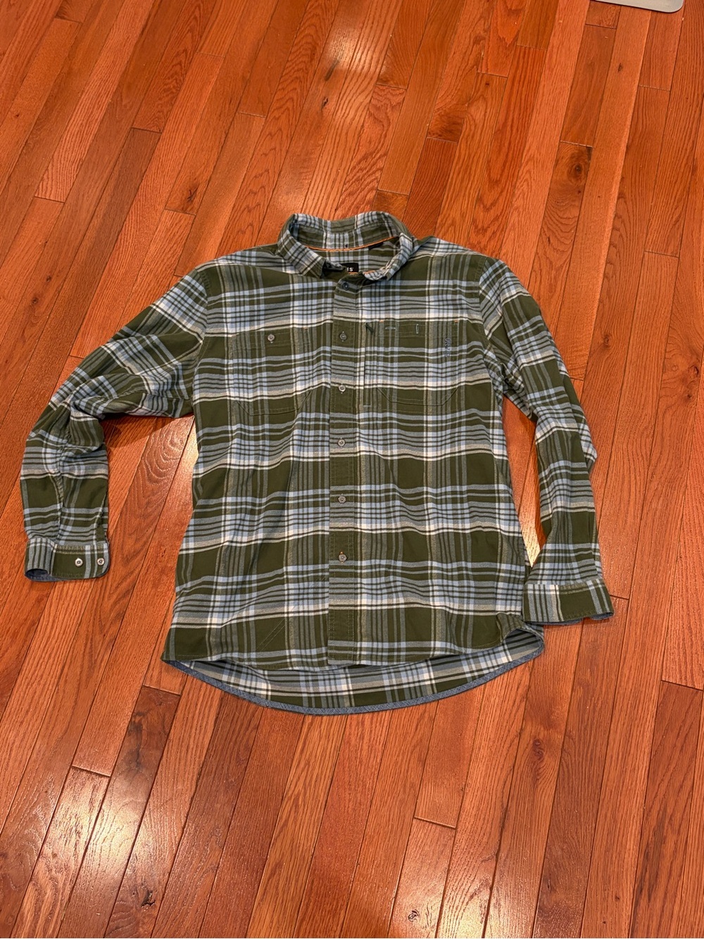 Men's orvis Olive Green Plaid Button-Up Shirt